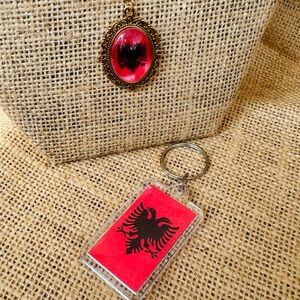 Red and Black Albanian Eagle Necklace & Keychain Bundle Albania Pride Gift Set